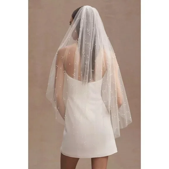 Anthropologie Wedding A.B. Ellie Roesia Pearl Fingertip Veil NWT - Picture 2 of 3